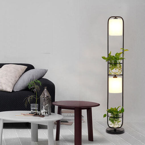 Industrial Cylinder Fabric 2-Light Plant Hydroponics Standing Floor Lamps