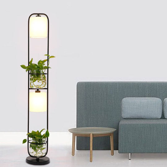Industrial Cylinder Fabric 2-Light Plant Hydroponics Standing Floor Lamps
