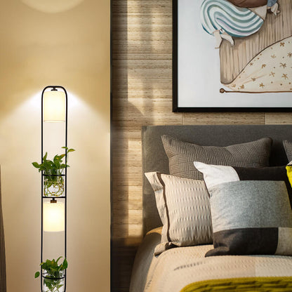 Industrial Cylinder Fabric 2-Light Plant Hydroponics Standing Floor Lamps