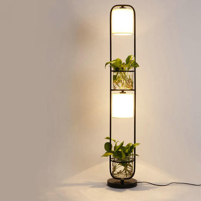 Industrial Cylinder Fabric 2-Light Plant Hydroponics Standing Floor Lamps