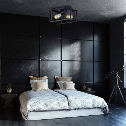 Industrial 2-Light Open Geometric Frame Flush Mount Lighting