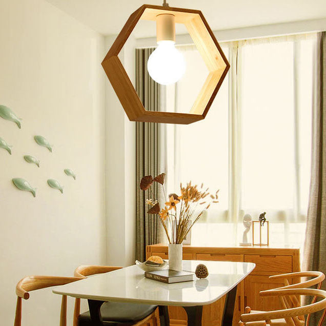 Nordic Minimalist Wooden 1-Light Geometric Pendant Light