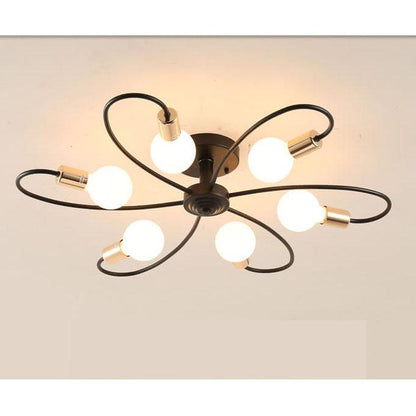 Wrought Iron 6-Light Petal Shaped Semi-Flush Mount Lighting