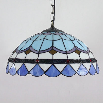 Tiffany Blue Glass 1-Light Dome Pendant Light