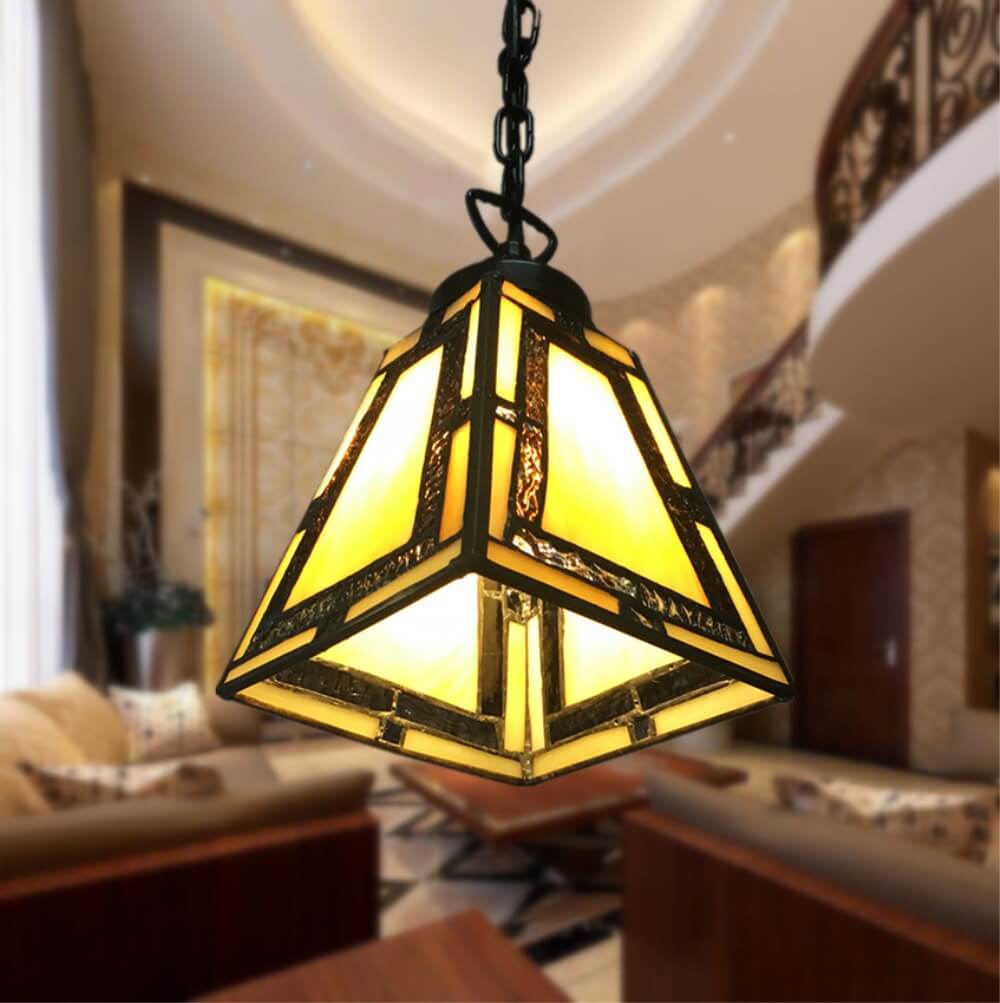 Tiffany Stained Glass 1-Light Geometric Pendant Light