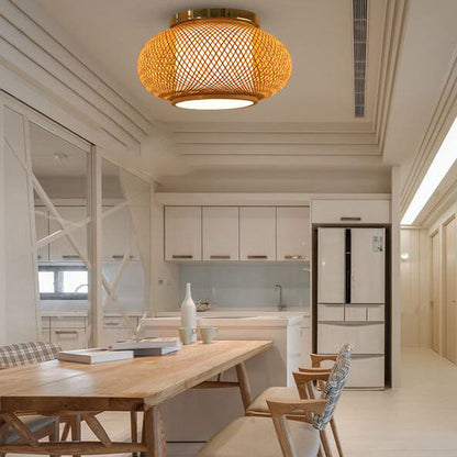 Bamboo Weaving Circle 1-Light LED Flush Mount Lighting