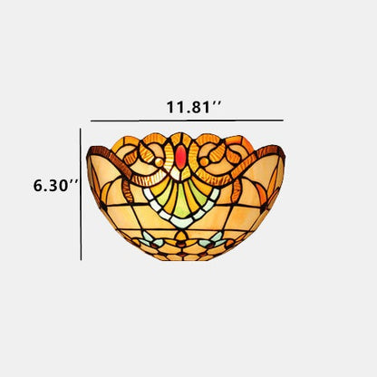European Tiffany Stained Glass Bowl Shape 1-Light Wall Sconce Lamp