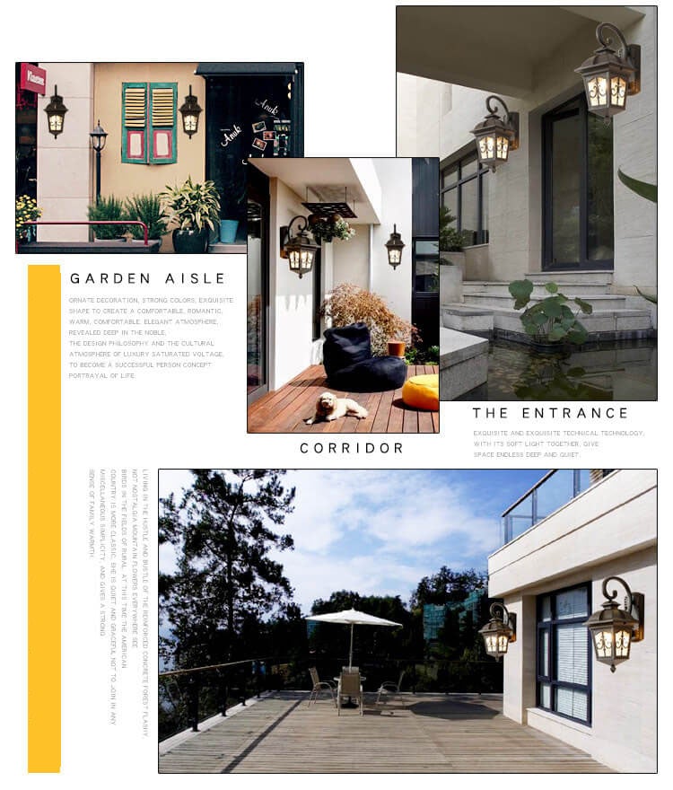 مصباح حائط خارجي مقاوم للماء على شكل فانوس مربع عتيق على الطراز الأوروبي 