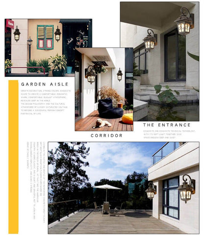 مصباح حائط خارجي مقاوم للماء على شكل فانوس مربع عتيق على الطراز الأوروبي 