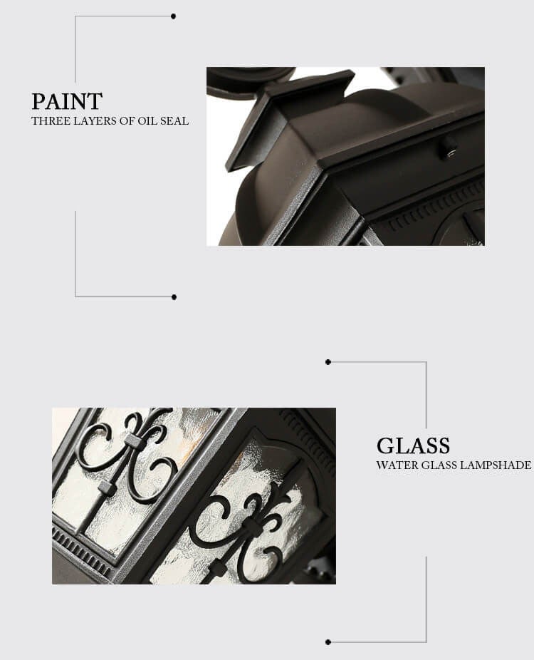 مصباح حائط خارجي مقاوم للماء على شكل فانوس مربع عتيق على الطراز الأوروبي 