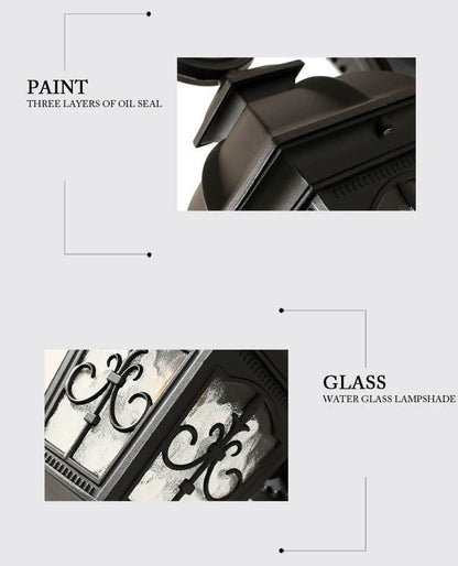 مصباح حائط خارجي مقاوم للماء على شكل فانوس مربع عتيق على الطراز الأوروبي 