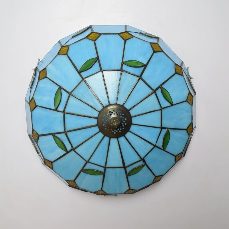 Tiffany Blue Mediterranean Stained Glass 3-Light Flush Mount Ceiling Light