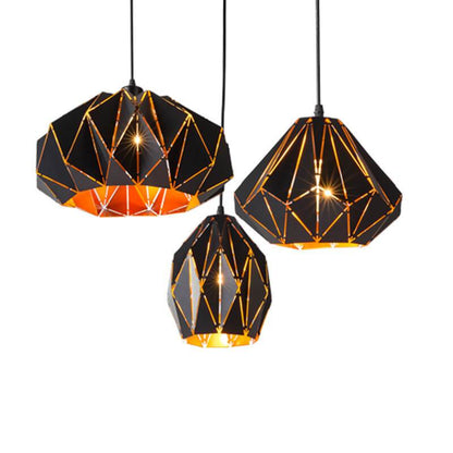 Vintage Wrought Iron Geometric Diamond Pendant Light
