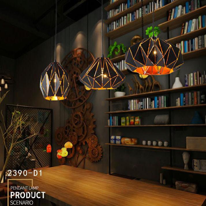 Vintage Wrought Iron Geometric Diamond Pendant Light