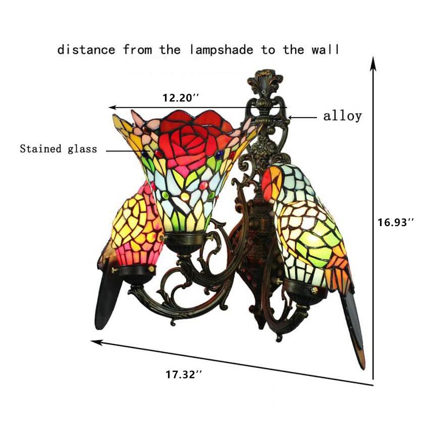 Tiffany Parrot Stained Glass 3-Light Wall Sconce Lamp