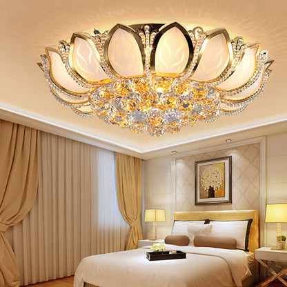 Modern Minimalist Round Lotus Crystal Flush Mount Ceiling Light