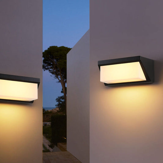 مصباح حائط LED خارجي مقاوم للماء بتصميم هندسي مربع حديث يعمل بالطاقة الشمسية 