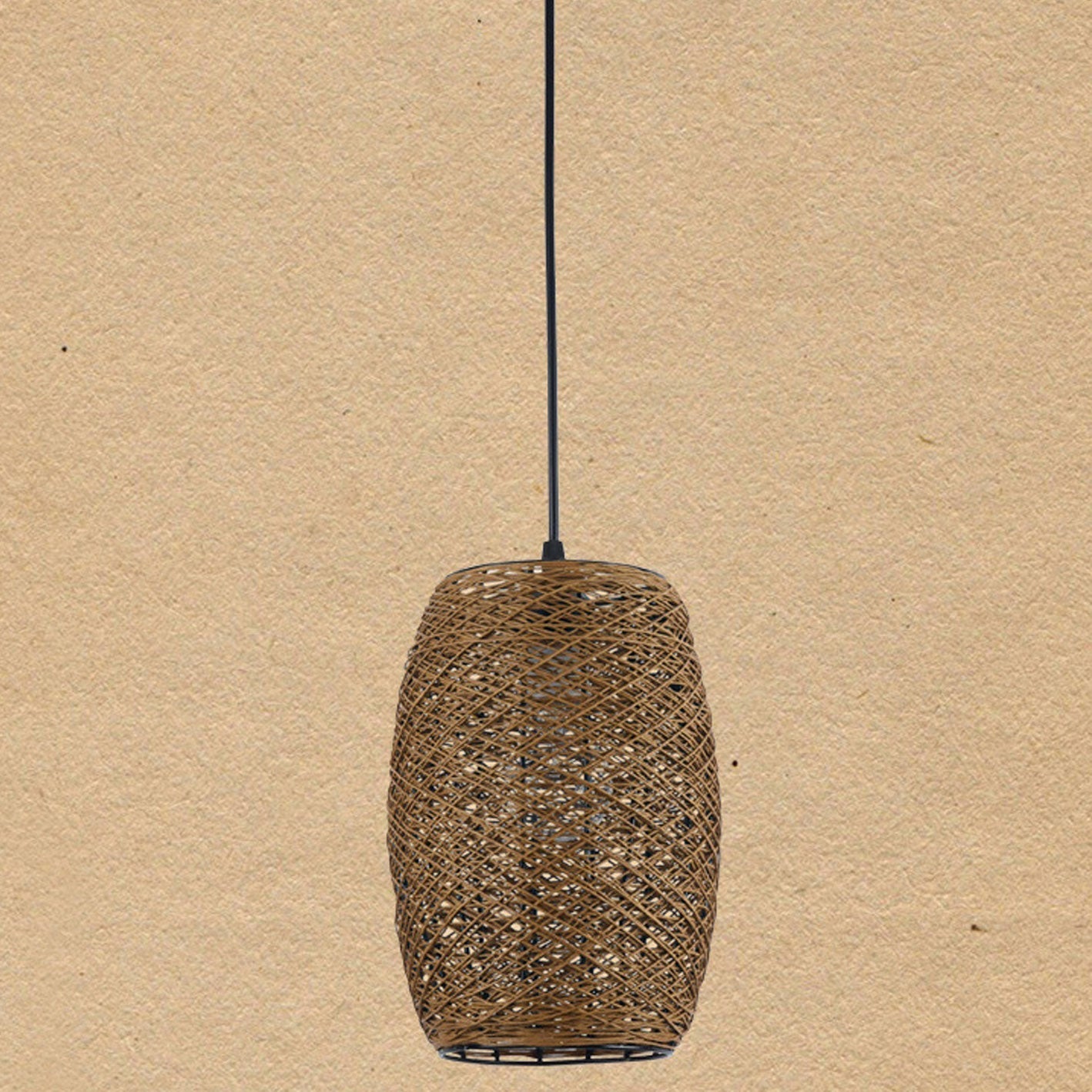 Modern Rustic Rattan Cylindrical 1-Light Pendant Light