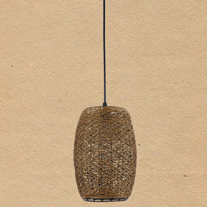 Modern Rustic Rattan Cylindrical 1-Light Pendant Light