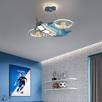 Creative Cartoon Aircraft Kids Flush Mount Ceiling Fan Light