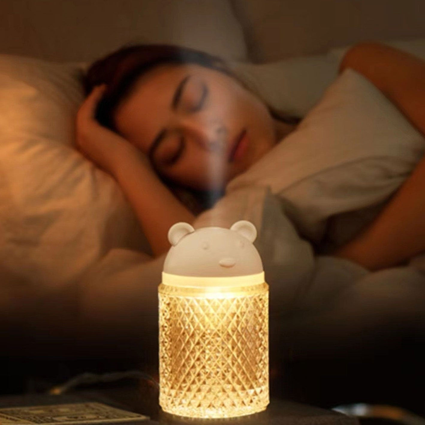 Modern Minimalist Bear Crystal Acrylic Air Spray Humidifying Colorful Night Light