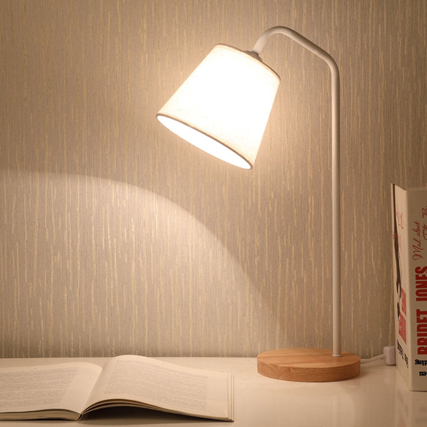 Nordic Minimalist Cone Linen Shade Wood Base 1-Light Table Lamp
