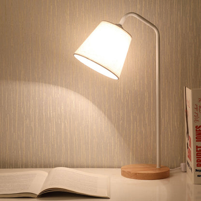 Nordic Minimalist Cone Linen Shade Wood Base 1-Light Table Lamp