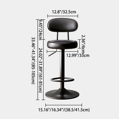 Modern Minimalist Round Upholstered Curved Backrest Microfiber Leather Metal Bar Stool For Dining Room