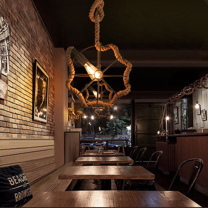 Hemp Rope 1-Light Wrought Iron Globe Ball Pendant Light