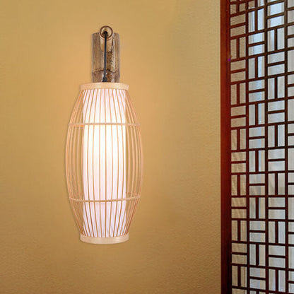 Modern New Chinese Bamboo Weaving 1-Light Wall Sconce Lamp