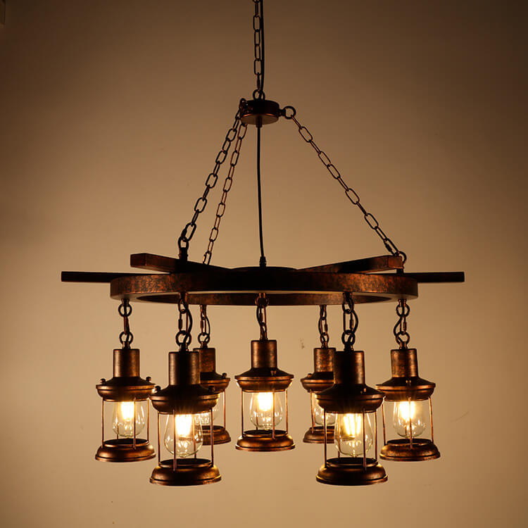 Vintage Nautical 3/7-Light Metal Lantern Chandeliers