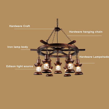 Vintage Nautical 3/7-Light Metal Lantern Chandeliers