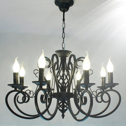 European Wrought Iron 6/8-Light Candle Chain Hanging Chandeliers