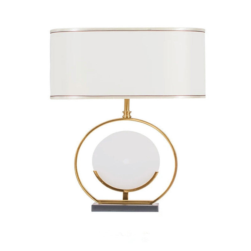 Chinese Simple Fabric Lampshade Marble Base 1-Light Table Lamp