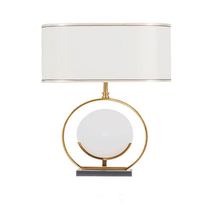 Chinese Simple Fabric Lampshade Marble Base 1-Light Table Lamp