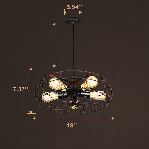 Industrial Wrought Iron Fan 5-Light Chandeliers