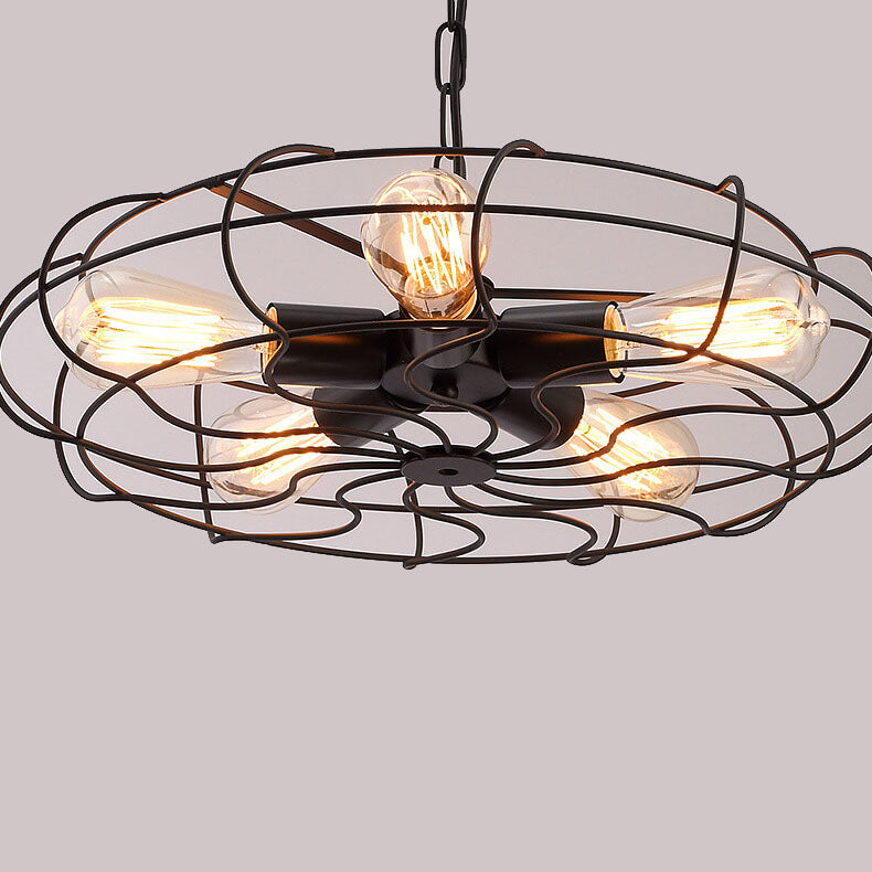 Industrial Wrought Iron Fan 5-Light Chandeliers