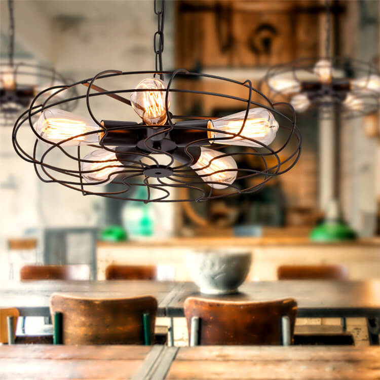Industrial Wrought Iron Fan 5-Light Chandeliers