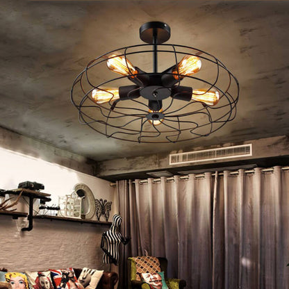 Industrial Wrought Iron Fan 5-Light Chandeliers