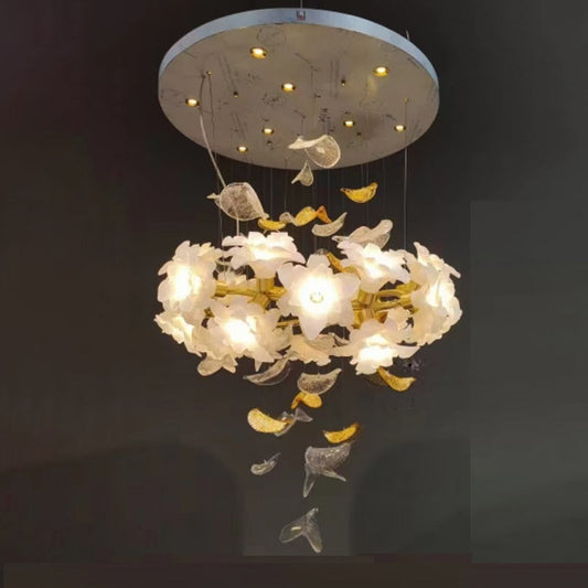 Modern Luxury Branch Floral Leaf Lucite Copper 12-Light Chandelier For Living Room