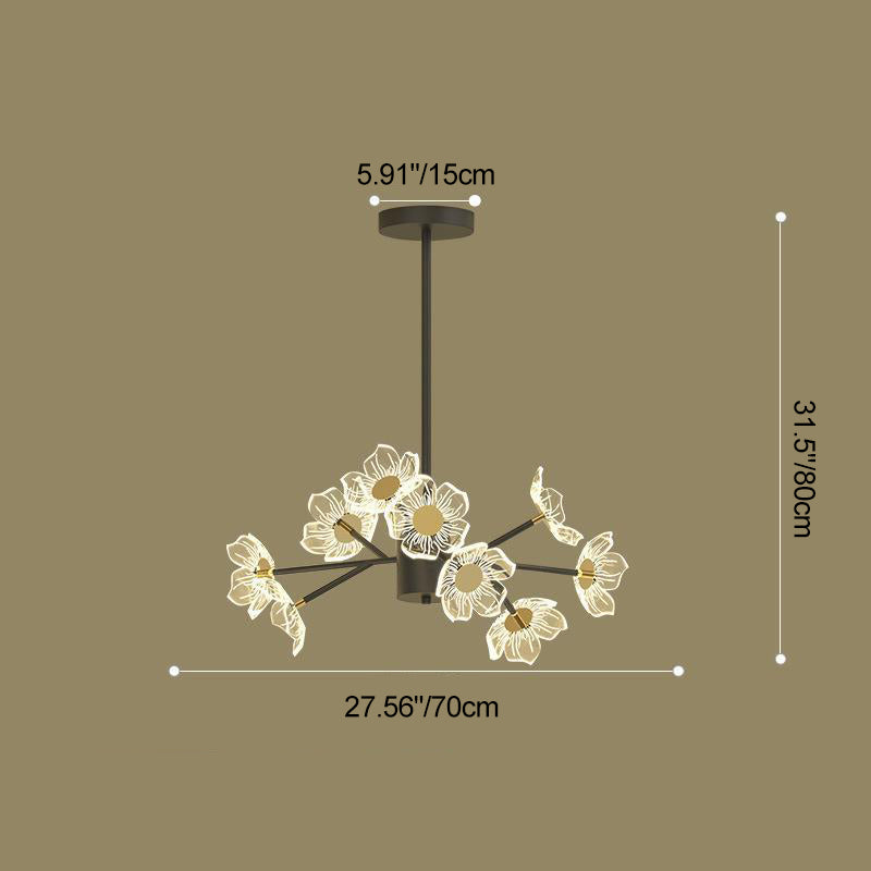 Contemporary Nordic Dome Flower Branch Rod Iron Acrylic LED Chandeliers For Dining Room