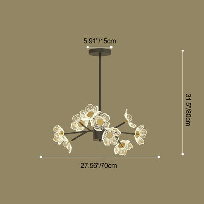 Contemporary Nordic Dome Flower Branch Rod Iron Acrylic LED Chandeliers For Dining Room