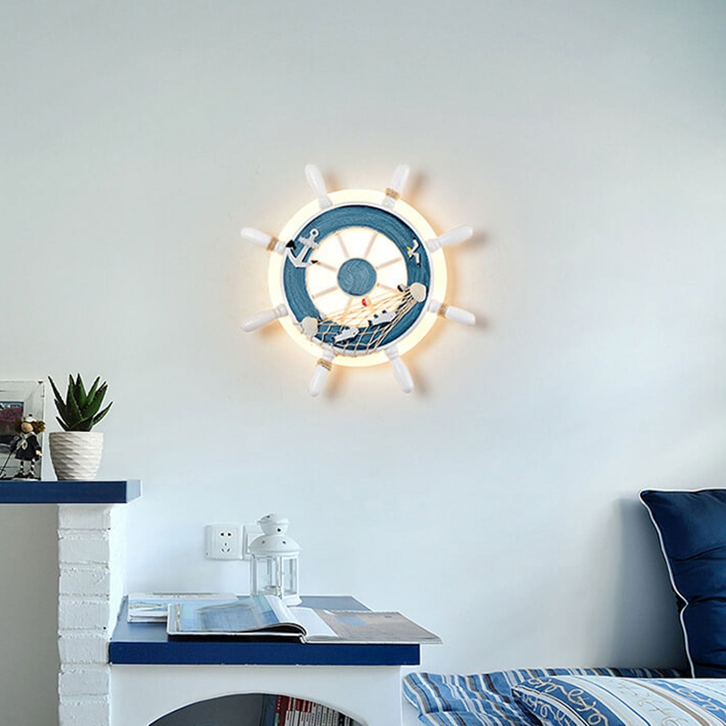 مصباح حائط LED للأطفال من الراتينج بتصميم دفة إبداعي على شكل كرتون 