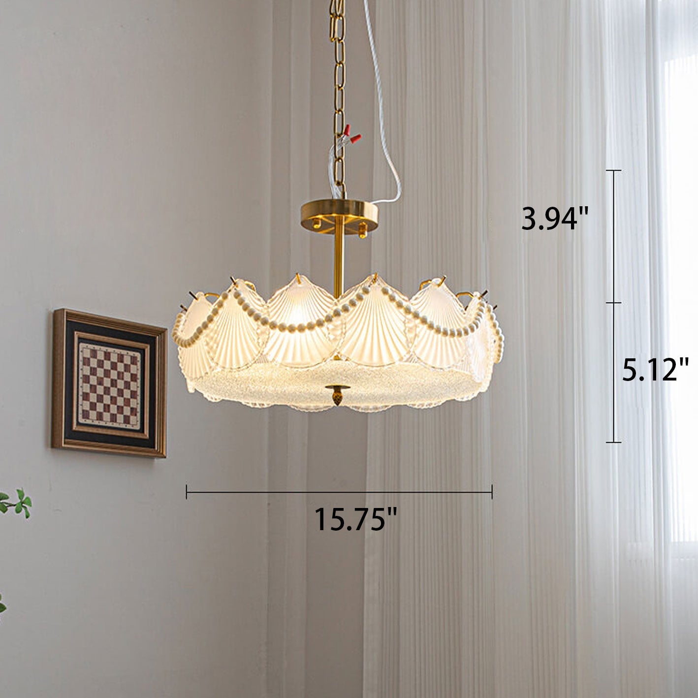 French Light Luxury Seashell Glass Pearl Round 5/6/ 8 Light Chandelier