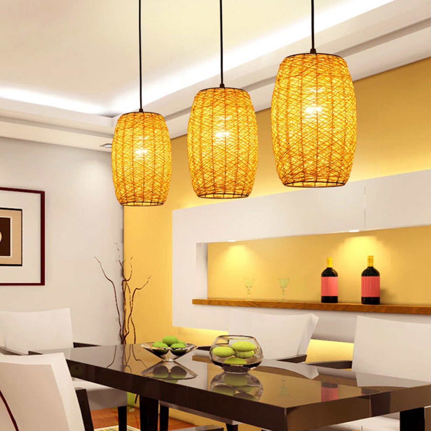 Modern Rustic Rattan Cylindrical 1-Light Pendant Light