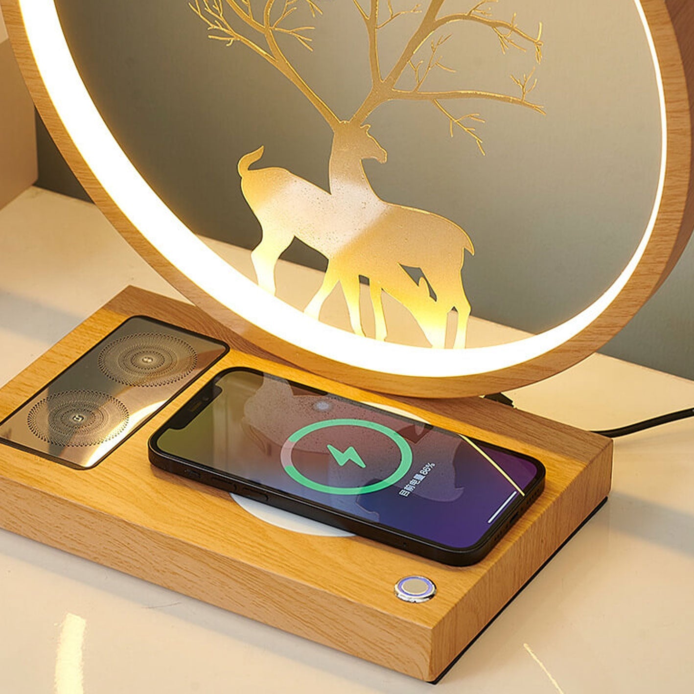 Creative Round Deer Design LED Wireless Charging Touch Decorative Table Lamp