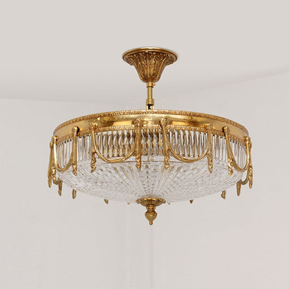 European Light Luxury All-copper Glass Round 4-Light Flush Mount Ceiling Light