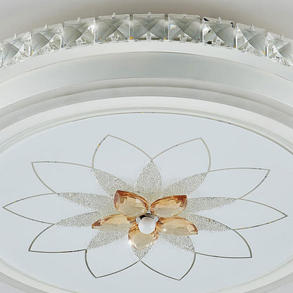 European Crystal Round Flower Design LED Flush Mount Ceiling Light