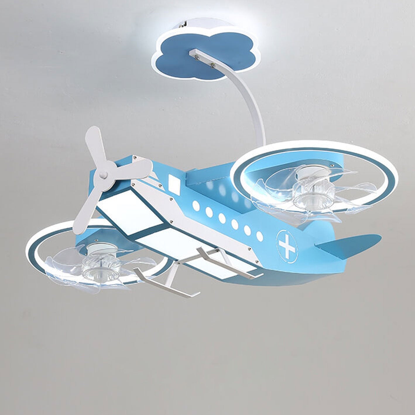 Creative Cartoon Aircraft Kids Flush Mount Ceiling Fan Light