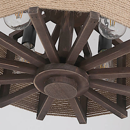 Northern Retro Industrial Wrought Iron Hemp Rope 4-Light Chandelier